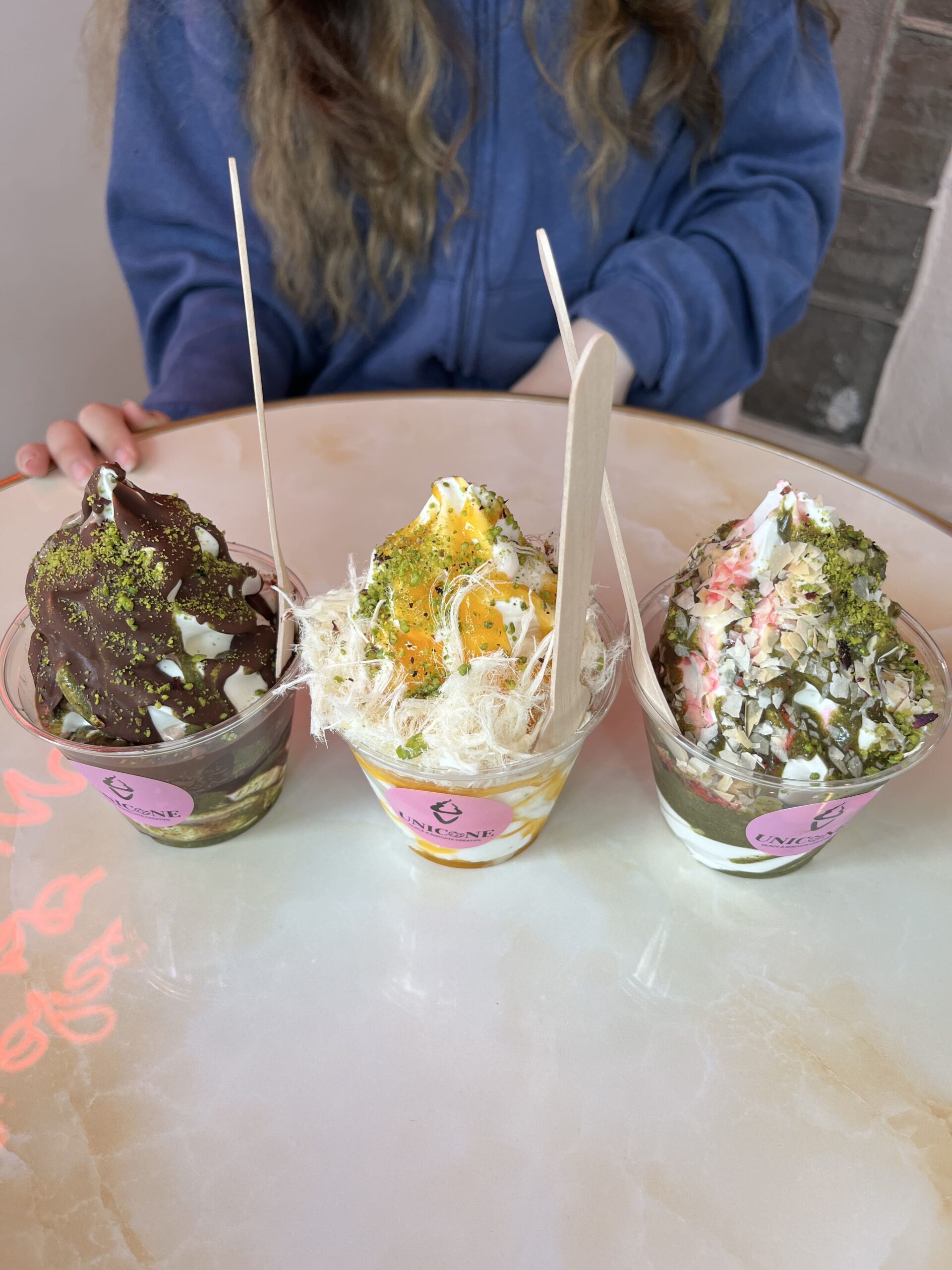 3 ice creams in cups